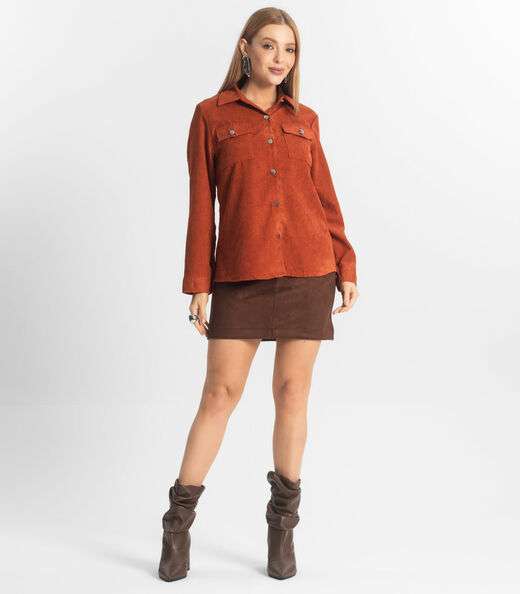 Camisa Feminina Cotelê Com Botões Atrativa Modas Amarelo
