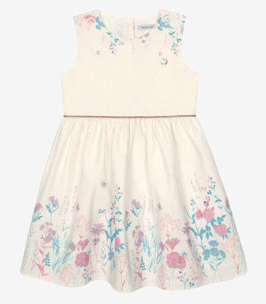 Vestido Tricoline Estampado Trick Nick Bege