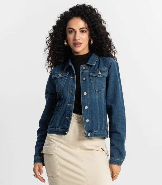 Jaqueta Jeans Feminina Rovitex Azul