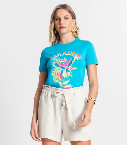 T-shirt De Viscose Creponada Feminina Endless Azul