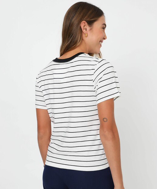 Blusa Feminina Listrada Manga Curta Marisa Off White