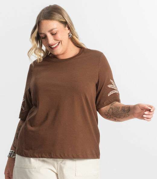 Blusa Feminina Manga Curta Secret Glam Marrom