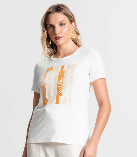T-shirt Viscotorcion Feminina Estampada Endless Bege