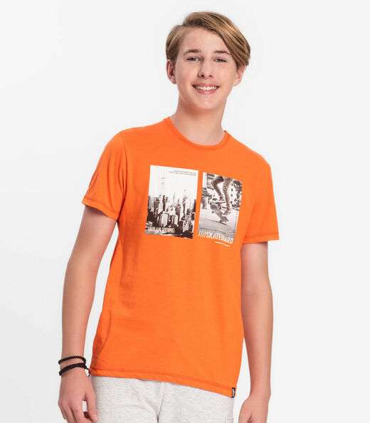 Camiseta Juvenil Masculina Em Meia Malha Minty Laranja