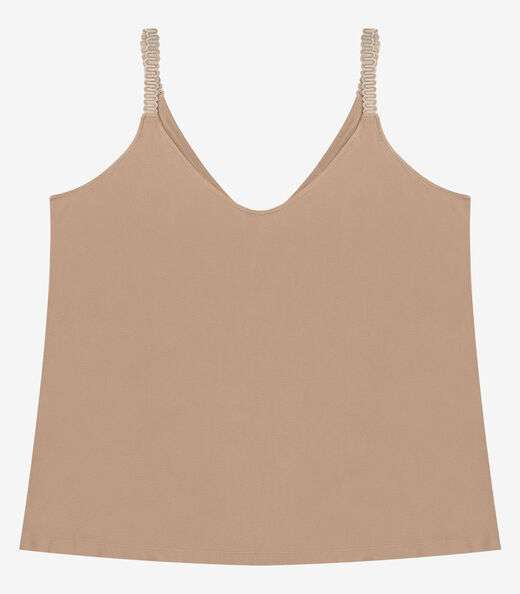 Blusa de Alça Feminina Plus Size Secret Glam Marrom