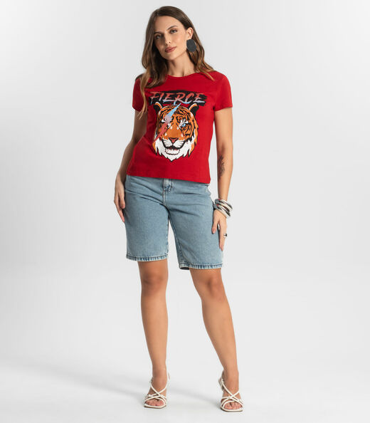 Blusa T-Shirt Feminina Estampada Select Vermelho