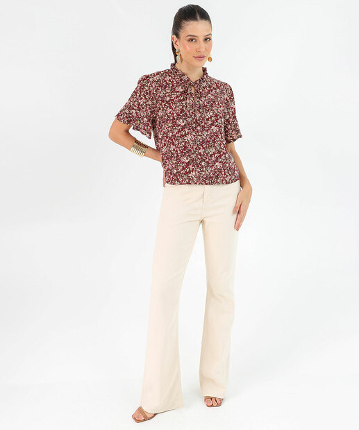 Blusa Feminina Estampa Flores Amarração Marisa Vinho