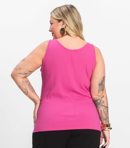 Regata Plus Size Em Ribana Canelada Secret Glam Rosa
