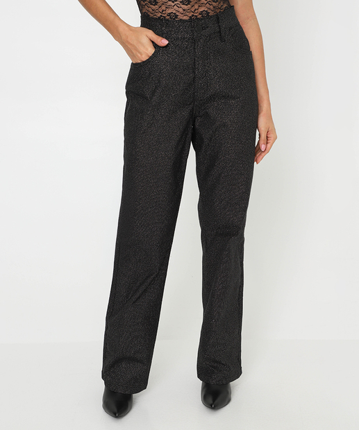 Calça Feminina Sarja Reta Brilho Lurex Azul