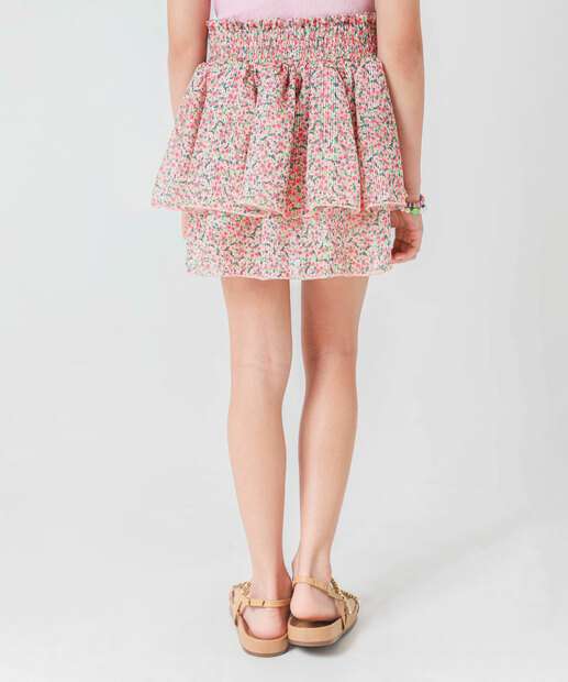 Short Saia Juvenil Floral Babados Marisa Tam 10 a 16 Rosa