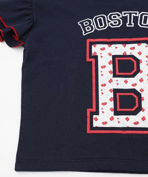 Blusa Infantil Estampa Frontal Babado Marisa Tam 4 a 10 Azul