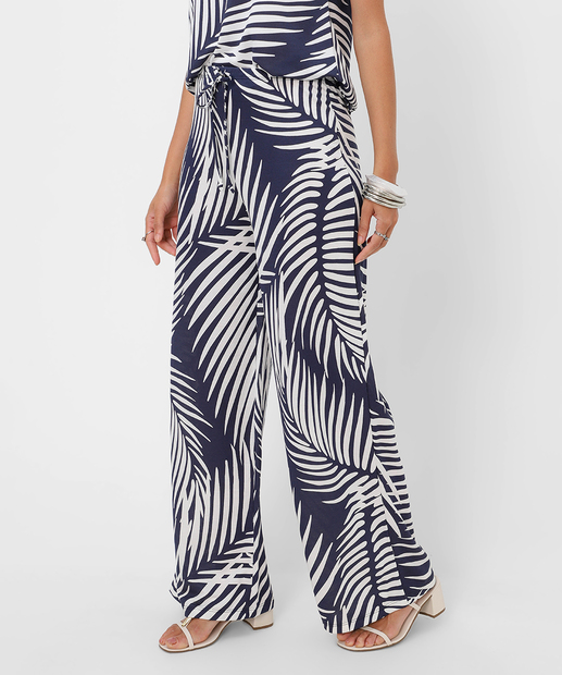 Calça Pantalona Feminina Folhas Marisa Azul