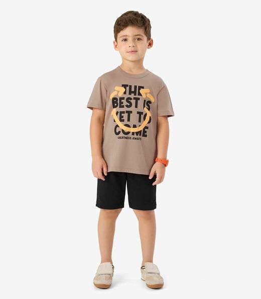 Conjunto Machão c Bermuda em Meia Malha Rovi Kids Marrom