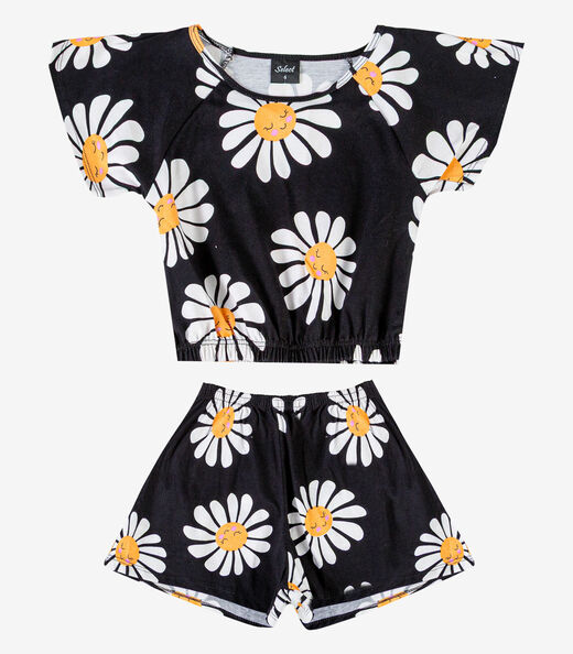 Conjunto Infantil Menina Blusa E Short Select Preto