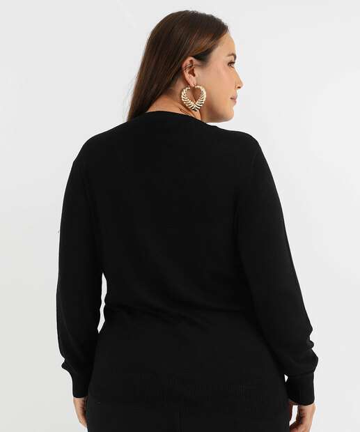 Cardigan Plus Size Feminino Tricô Marisa Preto