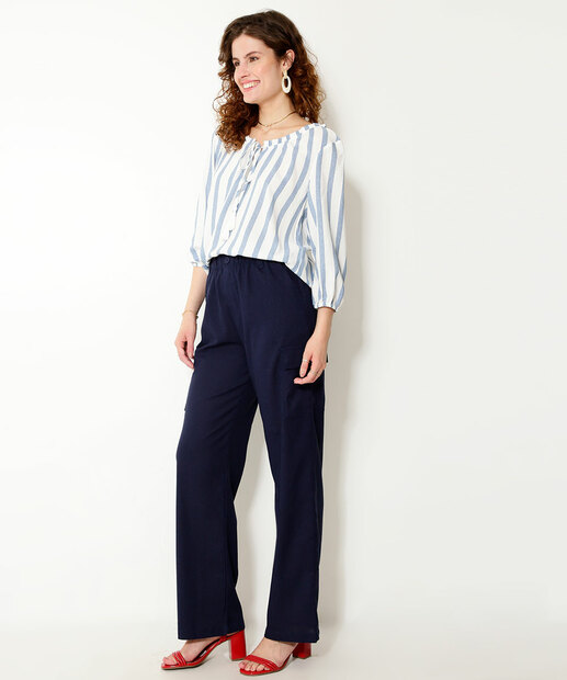 Blusa Feminina Listrada Vazada Manga 7/8 Marisa