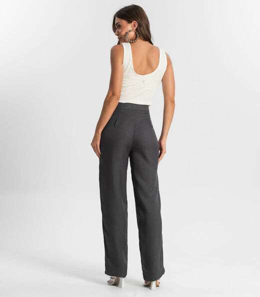 Calça Feminina Reta Alfaiataria Style Box Cinza
