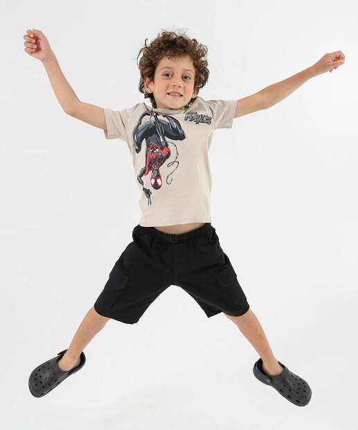 Camiseta Infantil Homem Aranha Marvel Tam 4 a 10 Bege