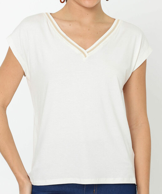 Blusa Feminina Retilínea Manga Curta Marisa Off White