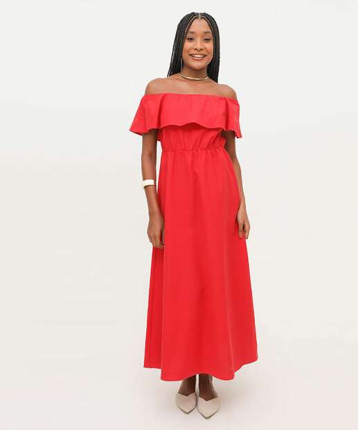 Vestido Midi Feminino Ciganinha Babado Marisa