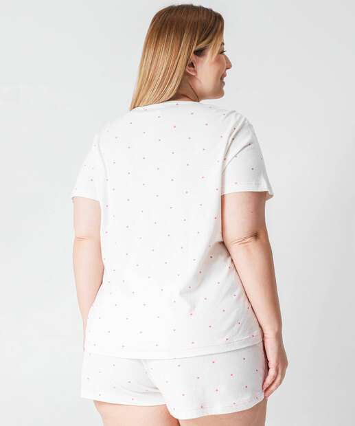 Pijama Plus Size Feminino Poá Cachorros Marisa Off White