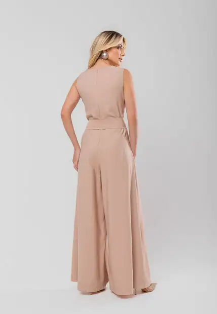 Macacão Regata Feminino Alfaiataria Pantalona Nude Salvatore Fashion