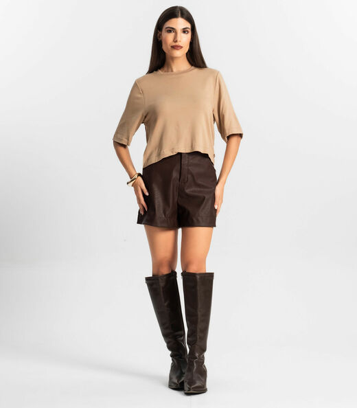 Blusa Feminina Manga Curta em Molecotton Endless Marrom