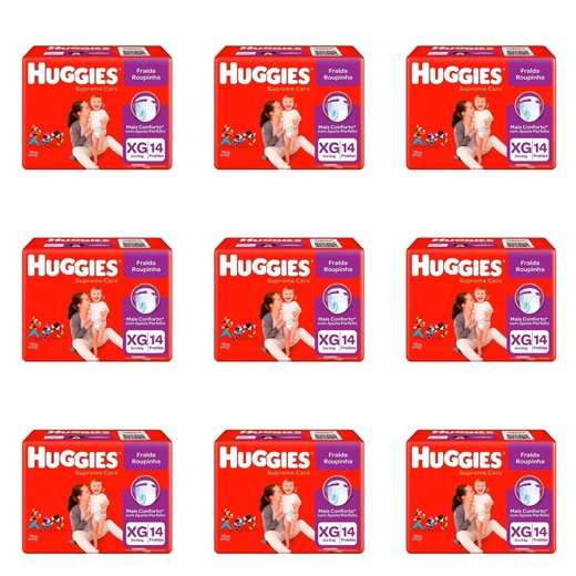 Image_Kit 9 Fraldas Huggies Roupinha Supreme Care Jumbo Xg c/14 Unidades cada