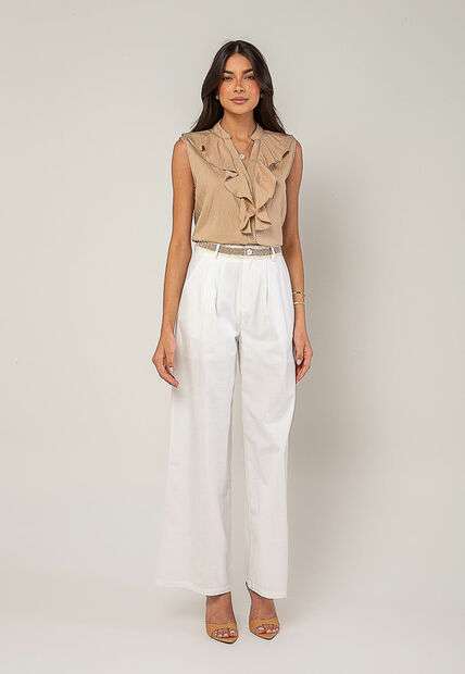 Regata Alfaiataria Com Babados Bege Salvatore