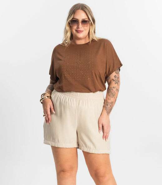 Image_Shorts Tecido Favo Plus Size Secret Glam Bege