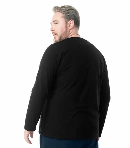 Camiseta Manga Longa Meia Malha Diametro Preto