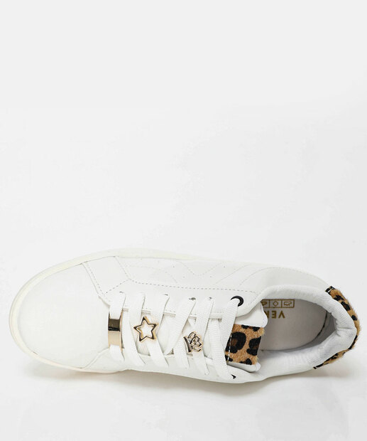 Tênis Feminino Casual Recorte Animal Print Branco