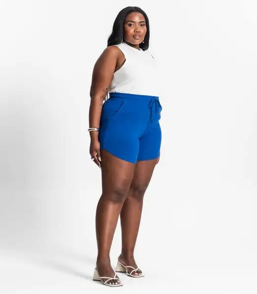 Shorts Feminino Plus Size Secret Glam Azul