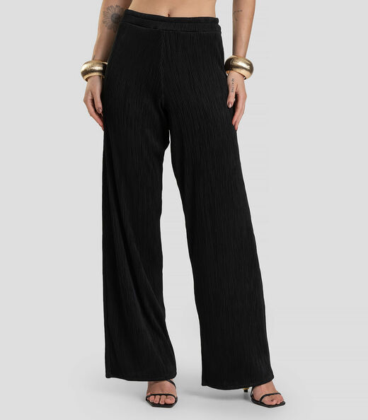 Calça Pantalona Feminina Texturizada Fluída Dianna Preto