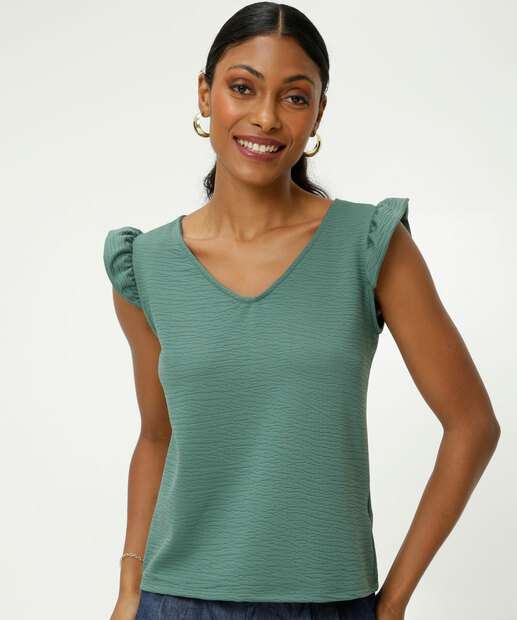 Blusa Regata Feminina Anarruga Babado Marisa