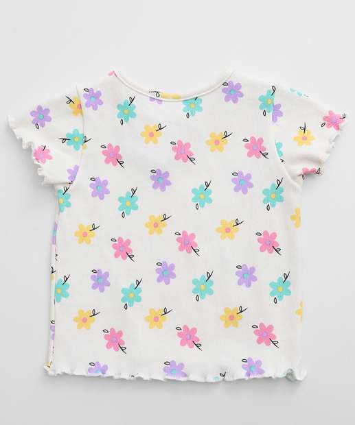 Blusa Infantil Canelada Flores Marisa Tam 1 a 3 Off White