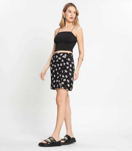 Conjunto Feminino Saia Estampada e Cropped Select Preto