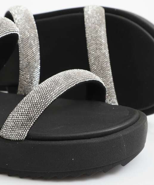 Tamanco Feminino Flatform Tiras Moleca Preto