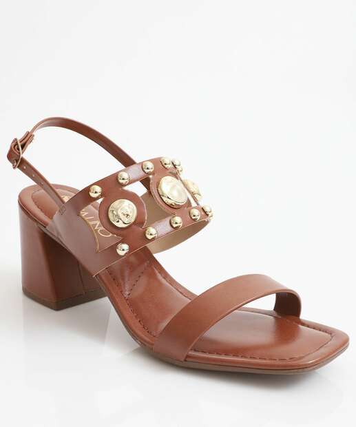 Sandália Feminina Salto Grosso Via Uno Marrom