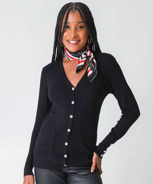 Image_Cardigan Feminino Alongado Bolsos Marisa Preto
