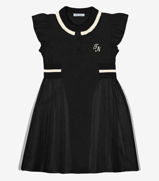 Image_Vestido Infantil Cotton Com Tule Trick Nick Preto