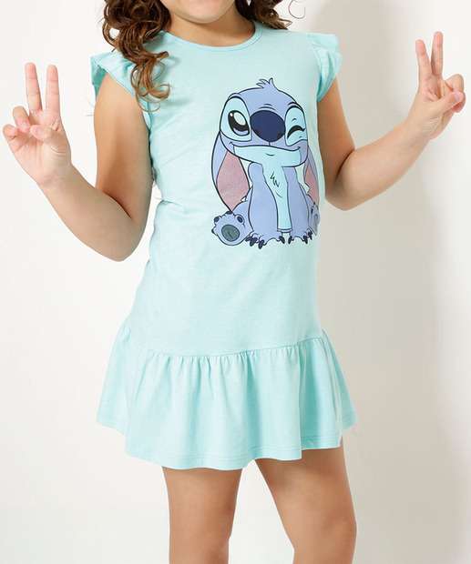 Vestido Infantil Stitch Manga Curta Disney Tam 4 a 10  