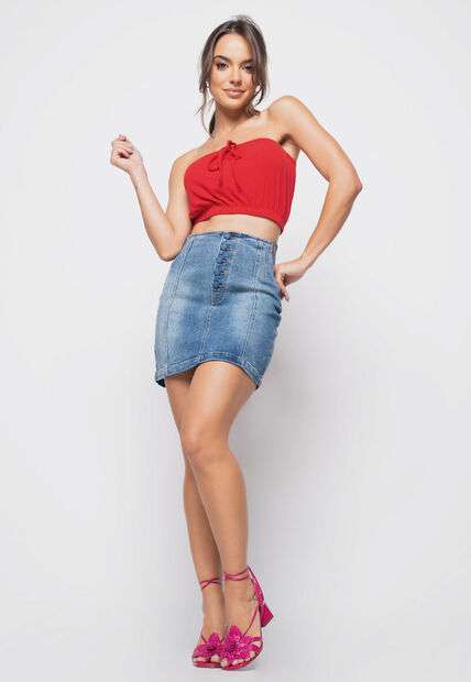 Cropped  Tomara Que Caia Malha Canelada Vermelho