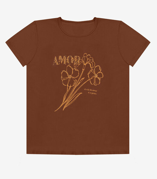 Blusa Feminina Manga Curta Estampada Select Marrom