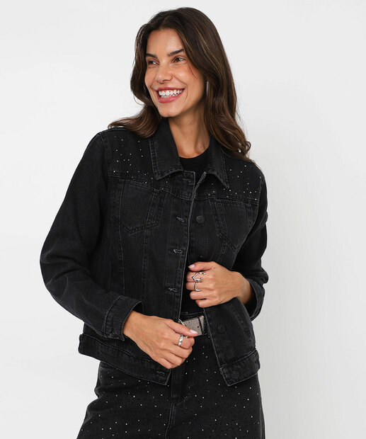 Image_Jaqueta Feminina Jeans Strass Sawary Preta