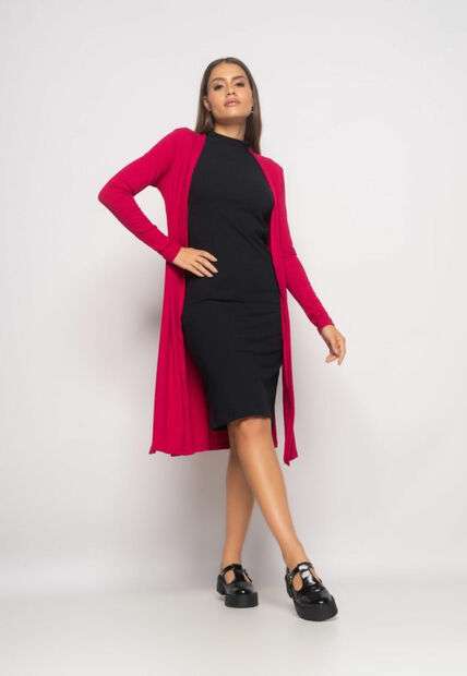 Kimono Alongado Manga Longa Canelado Rosa Salvatore Fashion