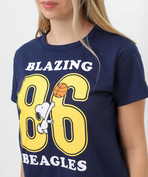 Camiseta Feminina Manga Curta Snoopy Azul