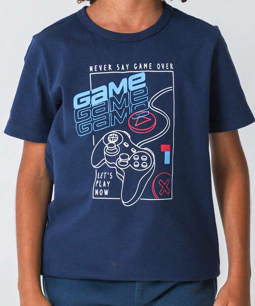 Camiseta Infantil Vídeo Game Marisa Tam 4 a 10 Azul