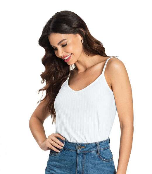 Blusa De Alça Feminina Ribana Canelada Rovitex Branco