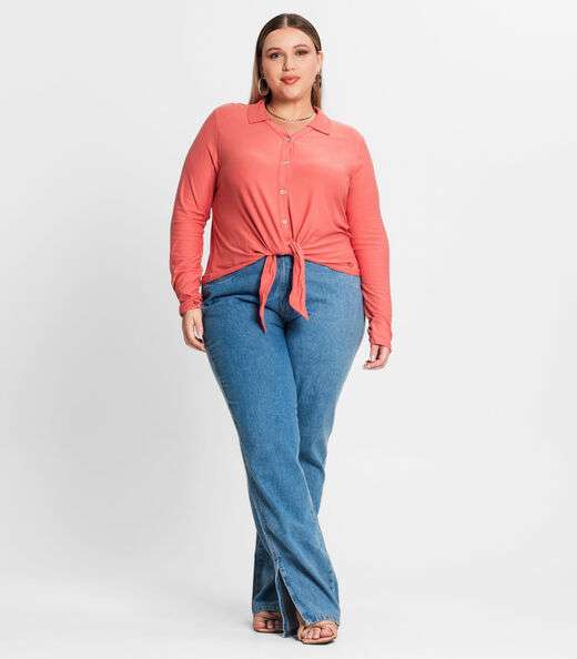 Camisa Feminina Plus Size Em Viscose Secret Glam Laranja